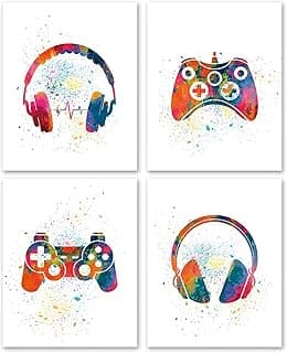Nvhai Set of 4 Video Game Watercolor Prints Wall Art Prints,Gaming Poster Wall Art Décor for Gaming Room Boys Room Bedroom(8x10 Unframed)