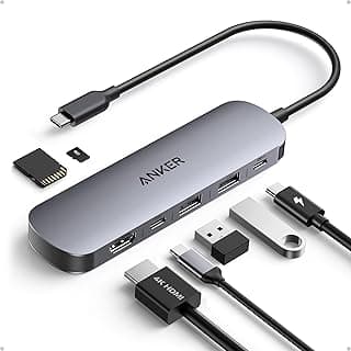 موزع ومحول USB C متعدد المنافذ 7 في 1 لأجهزة اللاب توب، موزع HDMI USB 4K عند 60 هرتز مع توصيل طاقة 100 وات 3 منافذ بيانات USB A وUSB C 3.0، بطاقة SD/TF، للأجهزة من النوع C من انكر (الشاحن غير متضمن)