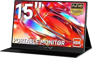 شاشة محمولة للاب توب 15 بوصة بدقةFHD 1080 بكسل USB C، شاشة سفر خارجية IPS HDMI للكمبيوتر، موسع شاشة عرض ثانية مع مسند للكمبيوتر والموبايل وسويتش PS4/5 من ايه واي ار