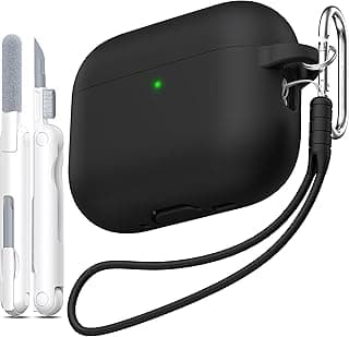 Compatible with AirPods Pro 3rd Generation Case Cover, Anti-Fall Soft Silicone Shock-Absorbing Compatible with AirPods Pro 3 Case Skin Touch with Lanyard and Cleaning Kit,Black