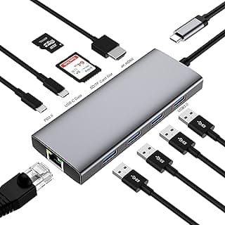 موزع USB C، محطة توصيل 10 في 1 مع 4K HDMI، VGA، USB 3.0، منفذ USB-C، توصيل طاقة 100W، منفذ إيثرنت RJ45، قارئ بطاقات SD/TF، متوافق مع ماك بوك برو/اير وأجهزة Type C الأخرى