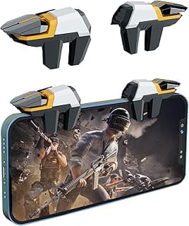 EasEasy PUBG Game Trigger, Mobile Phone Controller Compatible for PUBG/Rules of Survival/Knives Out, 6 Fingers Trigger with Sensitive Aim and Shoot Smartphone Joystick for iPhone & Android-Yellow