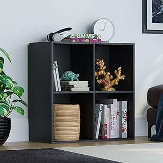 خزانة دورهام للكتب بتصميم مكعب من فيدا ديزاينز، منظم تخزين لغرفة المعيشة، رف كتب للمنزل والمكتب (4 مكعبات، أسود)، خشب مُصنع