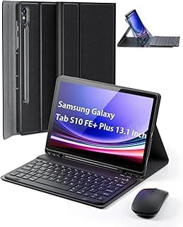 جراب كيبورد لهاتف سامسونج Galaxy Tab S10 FE+ Plus مقاس 13.1 بوصة مع ماوس، حامل قلم S Pen، خاصية النوم/الاستيقاظ التلقائي (أسود)
