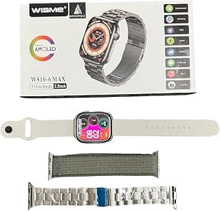 ساعة ذكية WS10-6 MAX، شاشة 2.2 بوصة Super-Amoled، تحكم بالإيماءات، GPS، مكالمات، تتبع لياقة بدنية، قياس نبضات القلب، طقس، كاميرا، موسيقى، 3 احزمة، تدعم IOS واندرويد، للرجال والنساء، ضمان 3 شهور