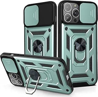 Armor Case, Heavy Duty Shockproof Armor Cover with Camera Shield, 360° Ring Kickstand & Ring Holder Stand Compatible with Apple iPhone 13 Pro Max (Green)