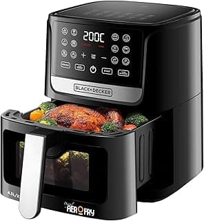 Black & Decker 4.5L Air Fryer with LED Touch Panel, 12 Preset Programs, Adjustable Temperature, Timer, Preheat, Reheat, Keep Warm, Dehydrate, Auto-Off, Dishwasher Safe Basket Crisper Plate-AF4500-B5