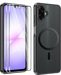 جراب موبايل لسامسونج Galaxy A07 مع 2 قطعة حماية شاشة زجاجية، ظهر شفاف PC وحواف TPU لحماية الكاميرا (أسود)