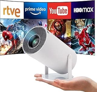 Mini Projector,HY300 Portable Projector,4K/200 ANSI Projector with 2.4/5G WiFi and Bluetooth.Auto Keystone Correction,40"-130" Screen,180° Flip,Android 11.0,Round Design Movie Projector (White)