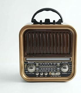 راديو خشبي أنيق، 3 موجات (AM-FM-SW)، يدعم بلوتوث، USB، وكارت TF، مع مدخل شحن AC وبطارية قابلة للشحن | RX-730D (ذهبي)