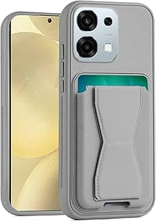 دلـع موبايلك جراب جلد بتصميم محفظة متوافق مع موبايل اوبو A6 برو 5G/4G، غطاء خلفي من الجلد مع اطار من البولي يوريثين الحراري، جراب حماية مضاد للصدمات مع حامل بطاقات (رمادي)