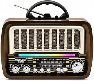 راديو سبيكر محمول ريترو – متعدد الموجات FM/AM/SW مع إضاءة LED وبطارية قابلة للشحن | RX-075D (بني)