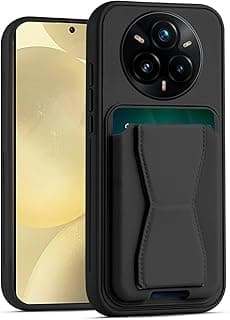 جراب محفظة جلد متوافق مع Realme 14 Pro+ Plus 5G، غطاء خلفي جلد مع إطار TPU، جراب حماية ضد الصدمات مع حامل بطاقات (أسود)