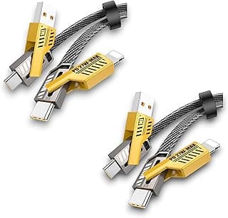 2pic Metal USB Charging Cable 4-in-1 Nylon Type C/USB A/for Lightning 27W, 33W, 45W, 67W, 80W, 120W, 3A, 4.5A, 5A, 6A Compatible With Iphone, Samsung Galaxy Super Fast Charging Oppo Vooc, mi turboo