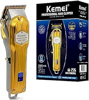 Kemei Hair Clippers for Men, Professional Hair Trimmer Kit with LCD Display 5 Hours Working Rechargeable Hair Trimmer Beard Trimmer for Home Use Barber, Gold