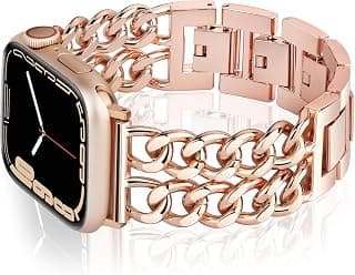 Stainless Steel Chain Band Compatible with Apple Watch 42mm/44mm/45mm/46mm/49mm, Luxury Metal Bracelet Strap for Ultra 3/2/1, Series 11/10/9/8/SE