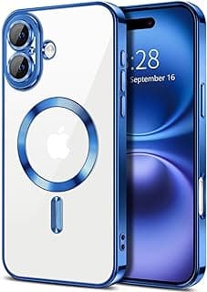 Soft Clear Case for iPhone 16 6.1, Camera Lens Full Protection, Compatible with MagSafe Wireless Charging, Shockproof Electroplated TPU Phone Cover (Blue)