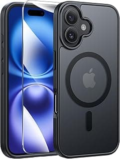 for iPhone 16 Phone Case: Magnetic Translucent Matte Shockproof Slim Cell Phone Cover - Military Grade Drop Proof Hard Back Anti-Fingerprint Protective Case (6.1 inch/Black)