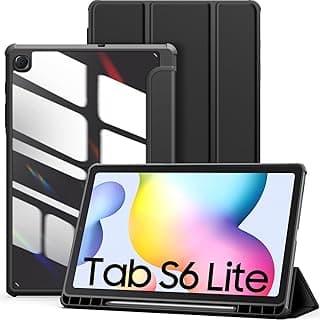 جراب لسامسونج جالاكسي Tab S6 Lite 10.4 بوصة 2022/2020 (SM-P613/P619/P610/P615) مع حامل قلم، نحيف وخفيف الوزن، غطاء خلفي شفاف لجالاكسي Tab S6 Lite، أسود