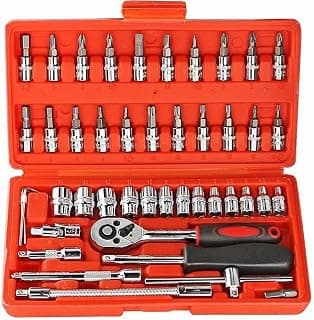 Inditrust Socket Set, 46 Pieces Spanner Socket Set 1/4" Car Repair Tool Ratchet Wrench Set Hand Tool (Red)