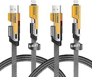 2Pack Multi USB Charger Cable, 4 in 1 Multiple Fast Charging Cable 6.56FT/2M with USB A/USB C to USB C/IP, Data Transfer, Compatible iPhone/Android/Pad/More