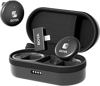 ميكروفون لافالير لاسلكي اوميك يو للموبايلات الذكية أندرويد وسلسلة آيفون 15 بمنفذ USB-C ومشبك خلفي مغناطيسي وعلبة شحن ناعمة محمولة، ميكروفون صغير قابل للتوصيل من بويا