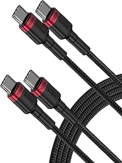 كابل USB C، (6.6 قدم، عبوة من 2)، كابل شحن سريع 100W PD 5A QC 4.0 من USB C إلى USB C، كابل تايب سي مجدول من النايلون متوافق مع Galaxy S23 S22، ايفون 15/15 Pro/15 Plus/15 Pro Max، ماك بوك برو