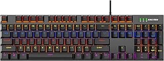 كيبورد ألعاب ميكانيكي، 104 مفتاح، تأثير إضاءة RGB متدفقة، سلك USB، مفاتيح أزرق سيان، 9 أوضاع LED