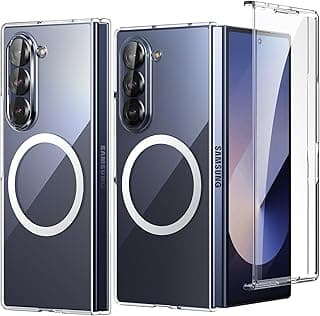 جراب مغناطيسي شفاف ونحيف لهاتف سامسونج Galaxy Z Fold 6، مع واقي شاشة أمامي مدمج، [متوافق مع Magsafe]، غطاء حماية خلفي صلب لهاتف Galaxy Z Fold6 5G 2024