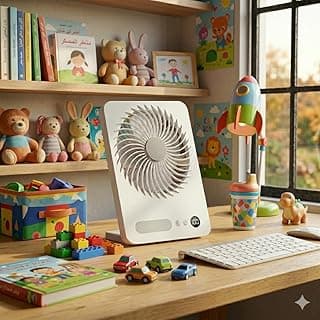 مبرد مكتب - مروحة صغيرة مع اضاءة LED محيطة ناعمة، تحكم في الدوران بـ 3 سرعات، وحدة طاقة قابلة للشحن، ضوضاء منخفضة، متوفرة بمجموعة من الالوان المميزة