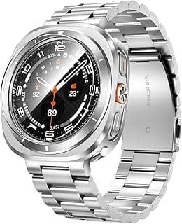 طقم سوار معدني لساعة سامسونج Galaxy Watch Ultra 47mm 2025/2024، سوار قابل للتعديل + إطار حماية ستانلس ستيل + غطاء خلفي PC + عدد 2 شاشة حماية زجاجية