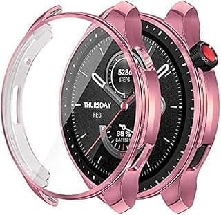 جراب متوافق مع ساعة Amazfit GTR 4 / GTR4 Pro، غطاء حماية من السيليكون المرن TPU مقاوم للصدمات، إطار نحيف (وردي)