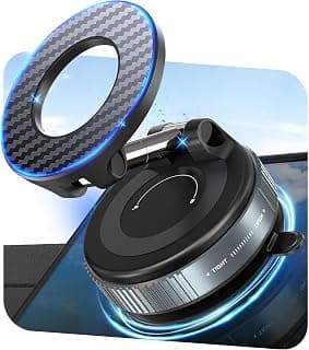 PlusAcc Vacuum Magnetic Phone Holder for Car - Suction Phone Mount 360°Rotatable Foldable Portable Strong Magnet Stand for iPhone16/15/14/13 & Samsung on Mirror,Smooth Surface, Windscreens