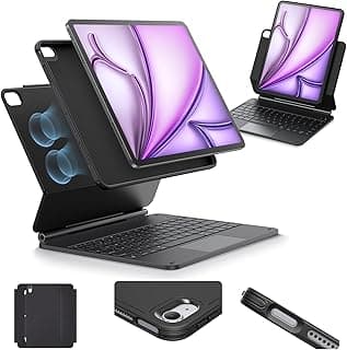 iPad Air 13 Inch Case Keyboard (M3/M2, 2025/2024), Easy-Set Magnetic Stand, Portrait/Landscape Mode, Removable Case with Multi-Touch Trackpad, Rebound 360 Series, Black