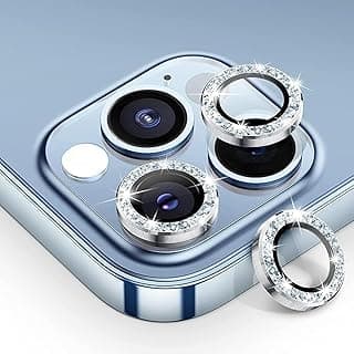 iPhone lens protector - iPhone 12 pro /13 pro / 13 Pro Max Camera Lens Protector, Glass Camera Cover Screen Protector Metal Individual Ring for iPhone models (iPhone 13 Pro Max, Blue Diamond) ELMO3EZZ