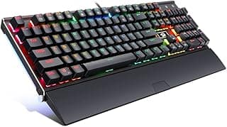 كيبورد ريدراجون USB موديل K567 راهو مع إضاءة RGB ومفاتيح ميكانيكية وهيكل ألومنيوم باللون الأسود متوافق مع الكمبيوتر باللغة الإنجليزية