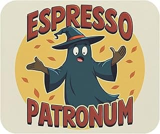 ماوس باد Espresso Patronum Ghost - ماوس باد بتصميم قهوة مضحك للهالوين - سطح ناعم، قاعدة غير قابلة للانزلاق، مفرش مكتب للكمبيوتر واللابتوب