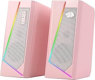 مكبر صوت للكمبيوتر المكتبي GS520 ار جي بي 2.0 قناة للكمبيوتر مع 6 أوضاع ليد ملونة من ريدراجون، صوت محسن وتحكم سهل الوصول في مستوى الصوت، يعمل بمنفذ USB مع كابل 3.5 ملم، وردي