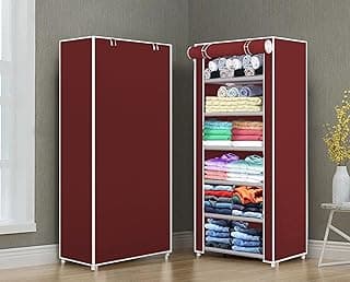 Owme Multipurpose Baby Wardrobe/Cabinet/Multipurpose Storage Rack, Foldable, Collapsible Fabric Wardrobe Organizer for Clothes (PVC Plastic and Non Woven Fabric) Maroon