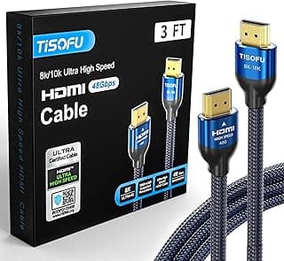 كابل HDMI 8K من TISOFU بطول 3 قدم: كابلات HDMI 2.1 بسرعة 48 جيجابت في الثانية، مجدول، 8K@60Hz و 4K@120Hz و 4K@144Hz، يدعم HDCP 2.2&2.3 و CL3 و ARC و eARC و Dolby - متوافق مع PS5/PS4/Xbox