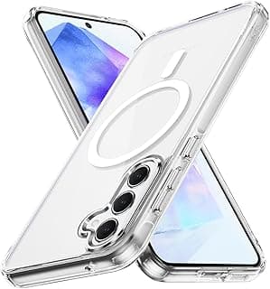 Magnetic Case for Samsung Galaxy A55 5G, Compatible With MagSafe, Anti-Shock, Anti-Yellow, Anti-Scratch Transparent Back Silicone + PC Hard Cover, Transparent