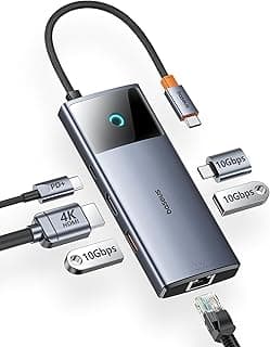 باسيوس موزع USB C 10 جيجابايت في الثانية، 3 منافذ بيانات USB A/C، HDMI 4K@60Hz، جيجابت ايثرنت، 100 واط PD، قاعدة شحن USB C 6 في 1 متوافقة مع ايفون 15/ديل/اتش بي/ماك/ايباد/مايكروسوفت/ستيم ديك