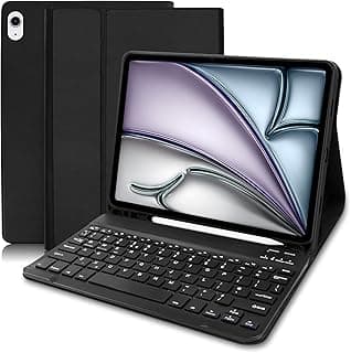 جراب لجهاز iPad Air 11 بوصة مع كيبورد M3 2025، جراب كيبورد قابل للفصل بتخطيط بريطاني لجهاز iPad Air الجيل الرابع والخامس 10.9 بوصة/ الجيل السادس 11 بوصة M2 2024، أسود