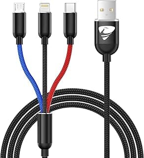 3 in 1 Multi Charging Cable, 4ft USB Type C, Micro USB, Lightning, Fast Charging, Compatible with iPhone 12/11/10/SE/XR/XS/8/7/6, Samsung Galaxy S20/S10/S9/S8/S7, Android Devices