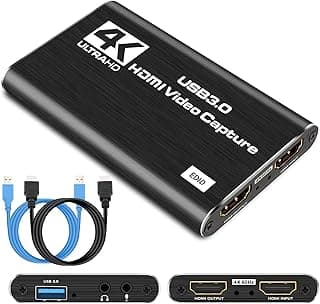 Audio Video Capture Card,4K HDMI USB3.0 Capture Adapter 1080P 60fps Video Capture Device Portable Video Converter for Gaming Streaming Live Broadcast Video Recording,Support PS4 X-box Camcorder