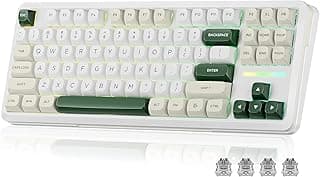 لوحة مفاتيح ميكانيكية K734WCG-RGB-PRO، 81 مفتاح من ريدراجون، إضاءة خلفية ار جي بي، وضع ثلاثي، أبيض مع لمسات خضراء