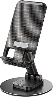 Cell Phone Stand, Adjustable Phone Holder 360° Rotation Fully Foldable Desktop Dock Compatible with iPhone 16 15 14 13 Pro Max Android Smartphone E-Reader Tablets (Black)