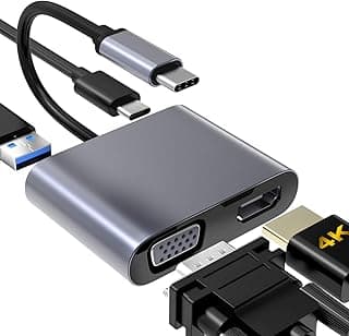 محول USB C الى VGA HDMI من اليكموجا، محول 4 في 1 نوع C الى 4K HDMI/VGA/USB 3.0/USB C PD محول موزع شحن متعدد المنافذ متوافق مع ماك بوك برو/اير، نينتندو، ديل، اتش بي، سامسونج S8/S9، هواوي P30 والمزيد