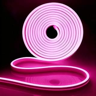 12 V 5 m Neon LED Strip Pink, 600 LEDs Waterproof IP65 Neon LED Silicone Light Strip for Indoor and Outdoor Use Home Kitchen Decoration DIY (Power Adapter Not Included)