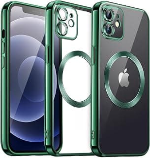 جراب شفاف لـ ابل iPhone 12، متوافق مع MagSafe، حماية مدمجة لعدسة الكاميرا، جراب رفيع فاخر بحواف مطلية TPU ناعم، جراب شفاف للرجال والنساء - أخضر